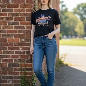 New AC/DC Black Graphic Tee with Colorful Print